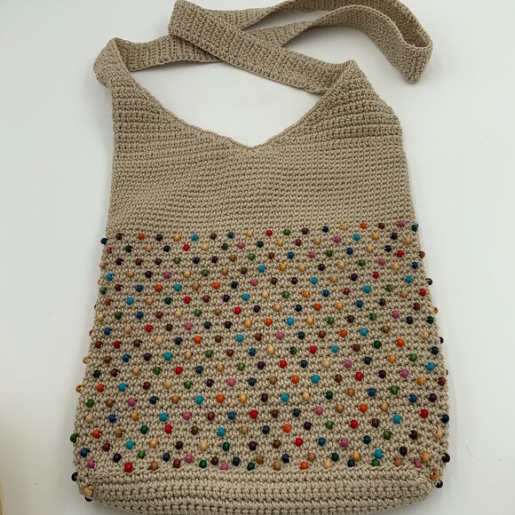 The Sak Back to Bali 120 Bali Beads Crocheted Crossbody Bag Ecru & Multicolor - Picture 4 of 7
